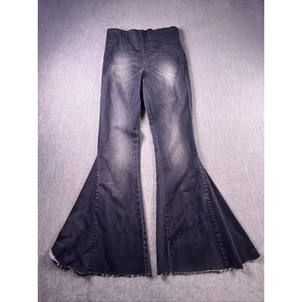 Judith March Flare Jeans Medium Women 26 Bell Bottom Elastic Waist Black Hippie